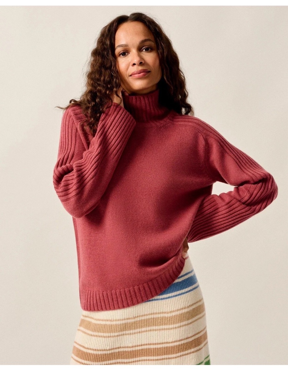 NWT $298 Johnnie-O Simone Cashmere Blend Turtleneck Sweater Women Roan Rouge S